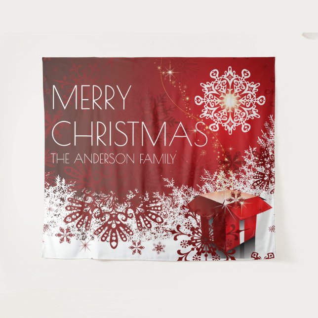Tenture Fond de décor flocon de neige surprise cadeau de N (Devant (Horizontal))