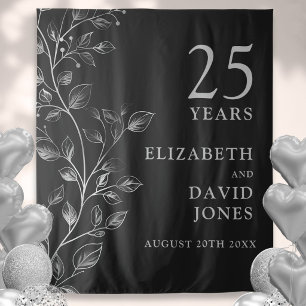 Tenture Fond de décor floral argent pour 25e anniversaire