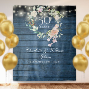 Tenture Fond de décor photo floral rustique bleu pour 50e