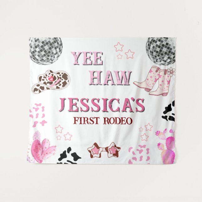 Tenture Fond de décor pour 1er anniversaire de Cowgirl Ros (Devant (Horizontal))
