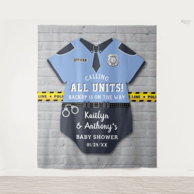 Tenture Fond de décor pour Baby Shower d'Agent de Police (Devant)