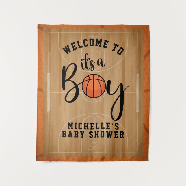 Tenture Fond de décor pour Baby Shower de basketball (Devant)