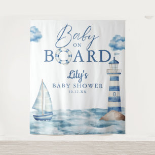 Tenture Fond de décor pour Baby Shower Marin Bébé à Bord