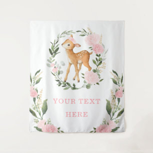 Tenture Fond de décor pour bébé fille cerf floral rose chi