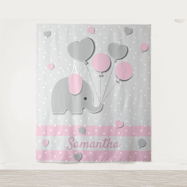Tenture Fond de décor pour cadeau de nursery ballons éléph (Devant)