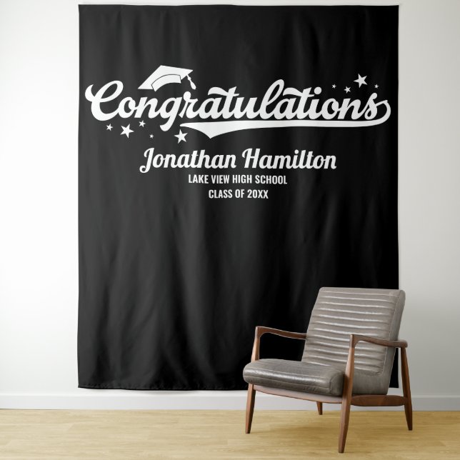 Tenture Fond de décor pour fête de fin d'études noire Féli (En situation)
