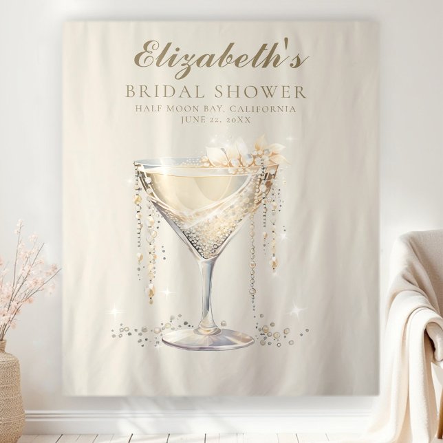 Tenture Fond de décor pour la fête prénuptiale Prosecco Pe (pearls bridal shower photo backdrop prosecco brunch ivory ecru gold elegant modern classy)