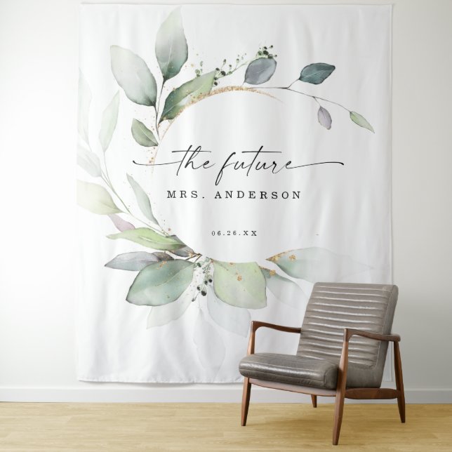 Tenture Fond de décor pour mariage avec feuillage à l'aqua (En situation)