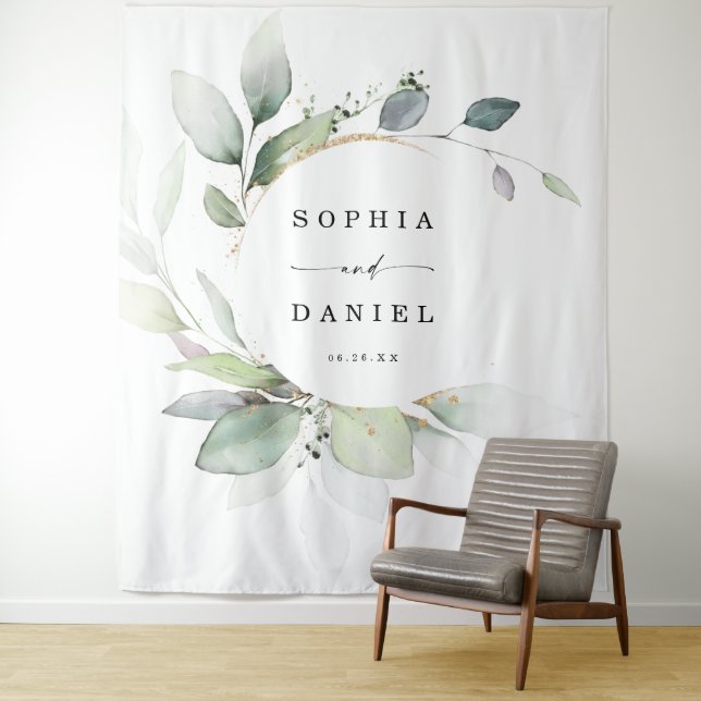 Tenture Fond de décor pour mariage avec verdure à l'aquare (En situation)