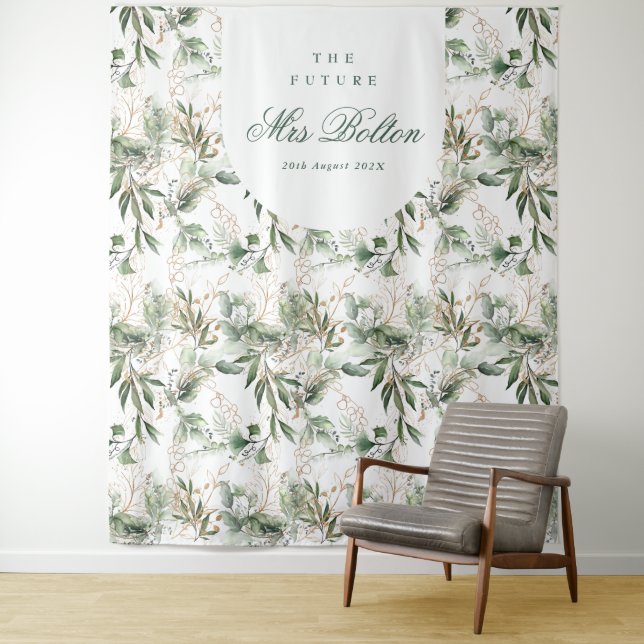Tenture Fond de décor pour mariage bohème avec eucalyptus  (En situation)