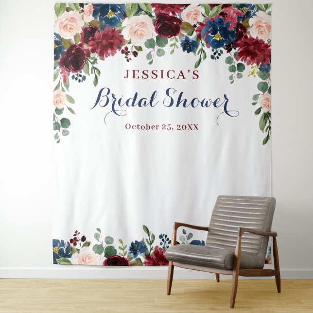 Tenture Fond de décor pour mariage Burgundy Navy Blush (En situation)