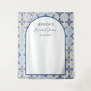 Tenture Fond de décor pour mariage méditerranéen bleu Arch