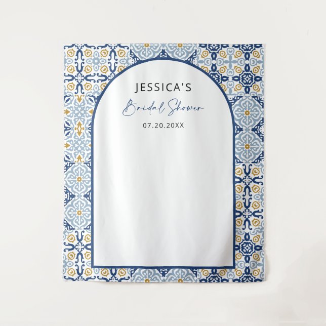 Tenture Fond de décor pour mariage méditerranéen bleu Arch (Devant)