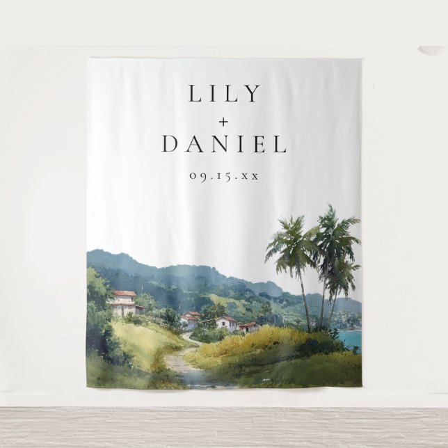 Tenture Fond de Décor pour Mariage Tropical des Caraïbes (Devant)