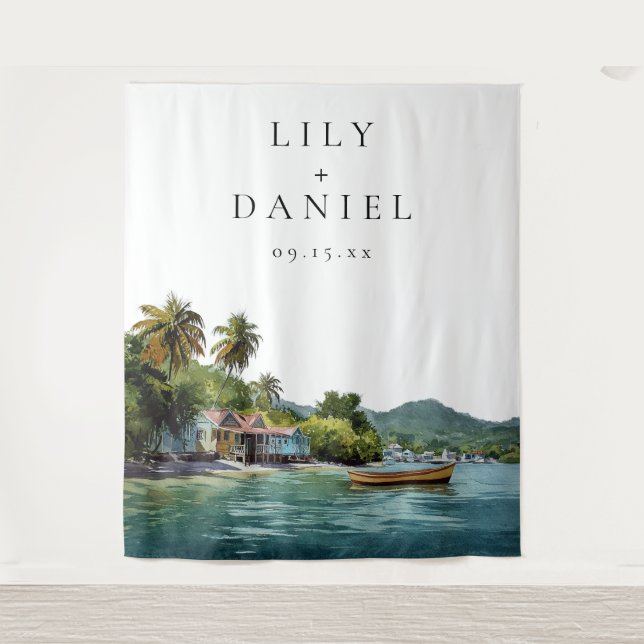 Tenture Fond de décor pour mariage tropical des Caraïbes (Devant)