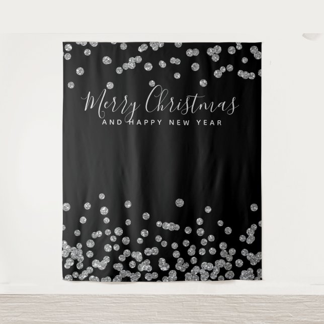 Tenture Fond de décor pour Noël argent et noir avec confet (Devant)