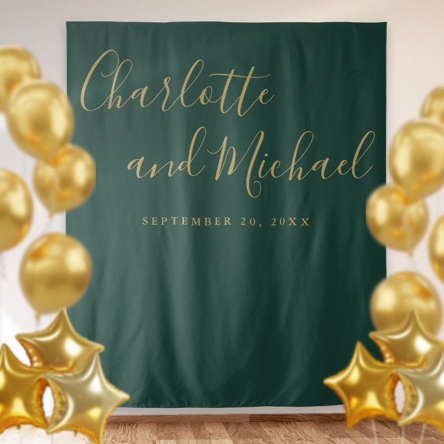 Tenture Fond de décor pour photobooth de mariage émeraude  (Emerald And Gold Wedding Photo Booth Backdrop)