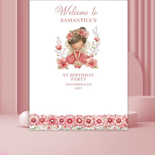 Tenture Fond de décor pour un 4ème anniversaire, fée fanta (Cute Whimsical Fairy Pink 4th Birthday Backdrop)