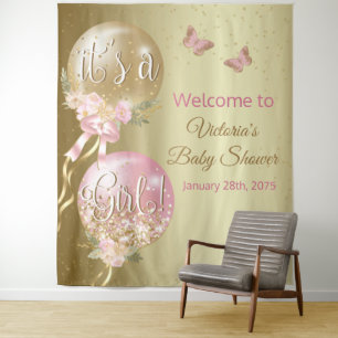 Tenture Fond de décor XL pour Baby Shower 'C'est une fille