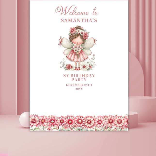 Tenture Fond de Décoration Anniversaire 3 Ans Fée Mignonne (Magical Cute Fairy Pastel Pink 3rd Birthday Backdrop)