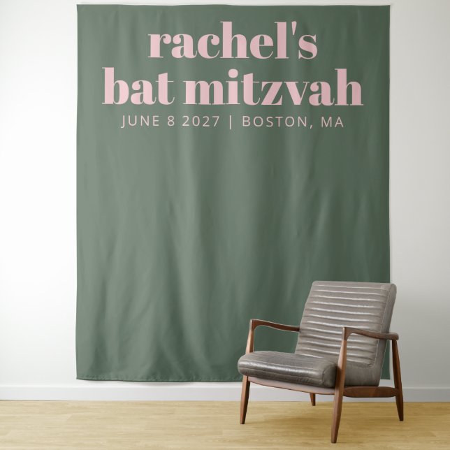 Tenture Fond de décoration de Bat Mitzvah rose vert modern (En situation)