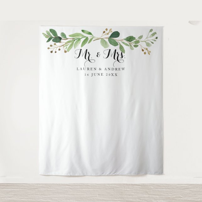 Tenture Fond de décoration de mariage avec feuilles d'euca (Devant)
