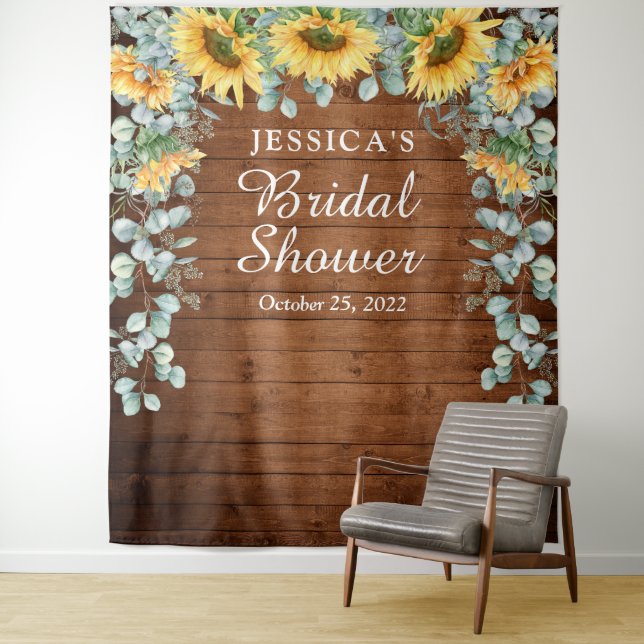 Tenture Fond de décoration de mariage avec tournesol eucal (En situation)
