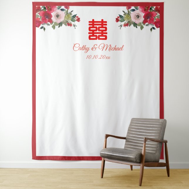 Tenture Fond de décoration de mariage chinois à l'aquarell (En situation)