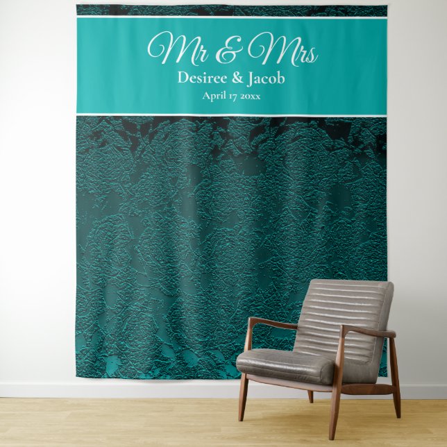 Tenture Fond de décoration de mariage sarcelle turquoise b (En situation)
