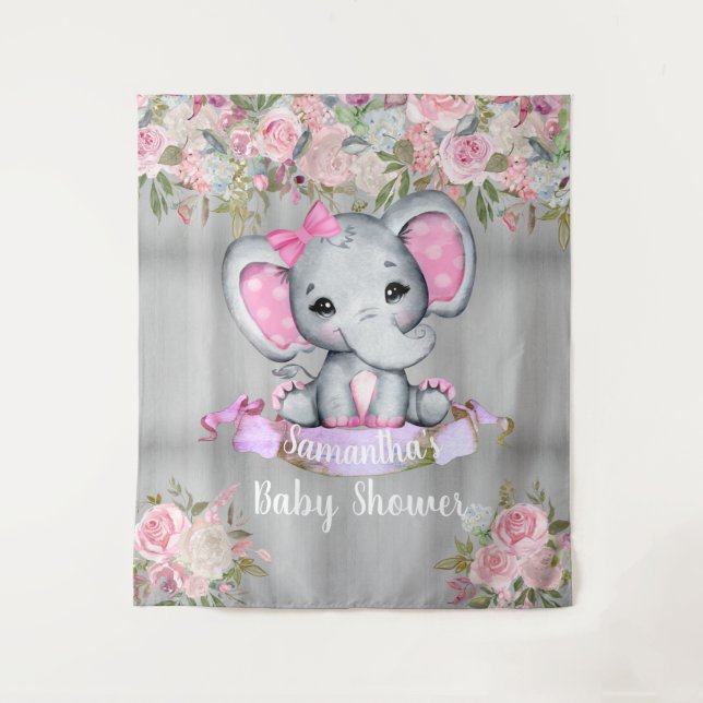 Tenture Fond de décoration florale à éléphant rose pour sé (Devant)
