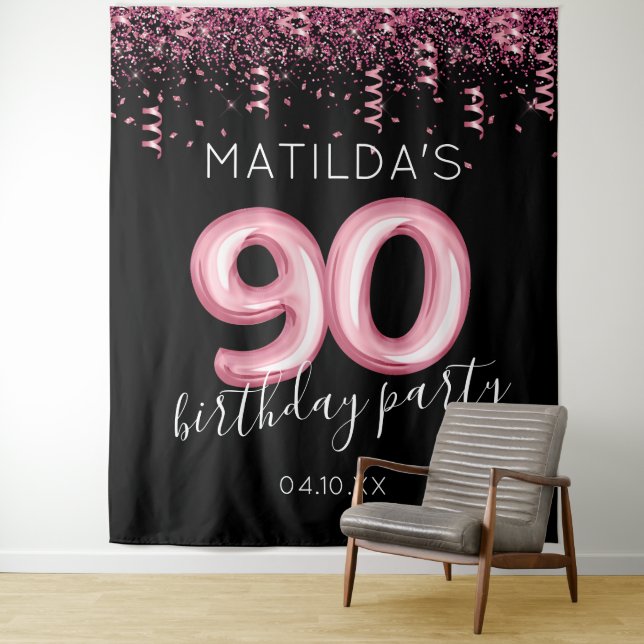Tenture Fond de décoration pour 90e anniversaire noir et r (En situation)