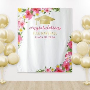 Tenture Fond de Félicitations de Diplômé Rose Or Tropical