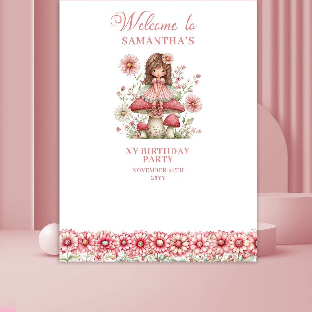 Tenture Fond de fête d'anniversaire 4 ans Blush Floral Fai (Blush Floral Fairy Cute 4th Birthday Backdrop)