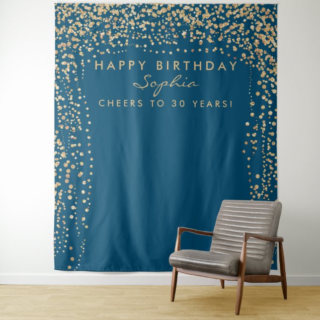 Tenture Fond de fête d'anniversaire avec confettis dorés p (En situation)