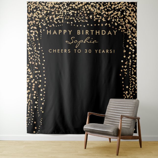 Tenture Fond de fête d'anniversaire avec confettis dorés p (En situation)