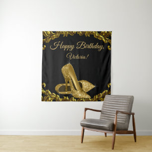 Tenture Fond de fête d'anniversaire de chaussure dorée noi