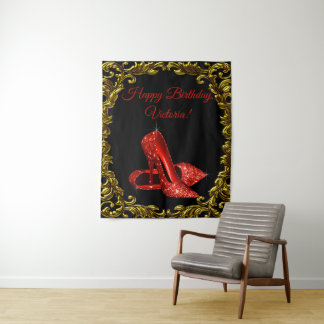 Tenture Fond de fête d'anniversaire de chaussure rouge or