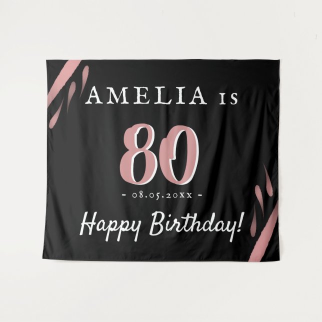 Tenture Fond de fête d'anniversaire élégant rose noir 80 a (Devant (Horizontal))