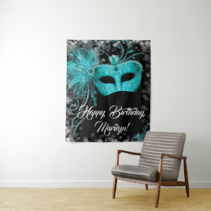 Tenture Fond de fête d'anniversaire masqué bleu sarcelle