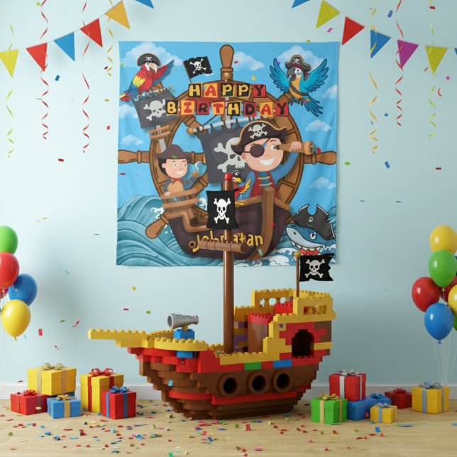 Tenture Fond de fête d'anniversaire pour enfants pirates B (Créateur téléchargé)