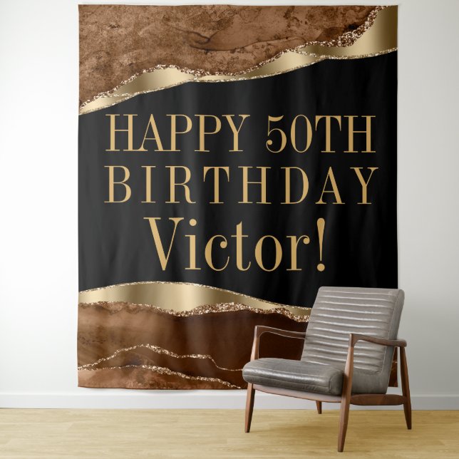 Tenture Fond de fête d'anniversaire pour homme Brun Agate  (En situation)