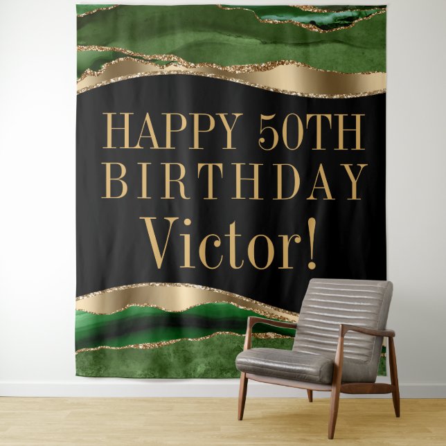 Tenture Fond de fête d'anniversaire vert émeraude or pour  (En situation)