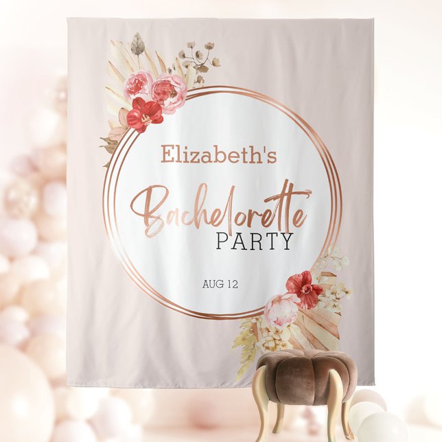Tenture Fond de fête de bachelorette florale aquarelle ros (Créateur téléchargé)