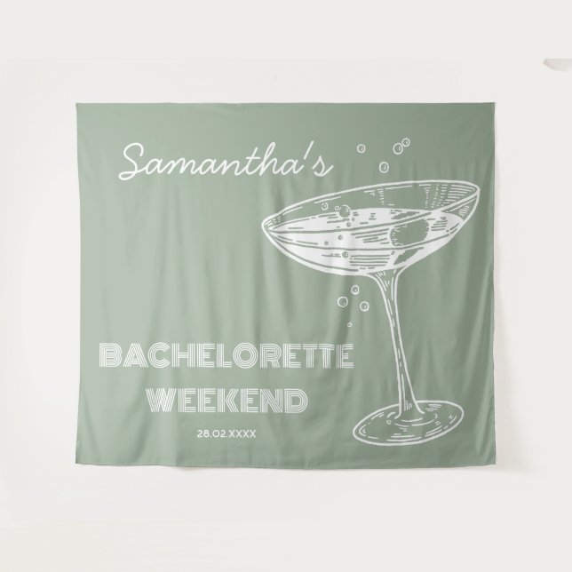 Tenture Fond de fête de bachelorette rétro Cocktail Vert (Devant (Horizontal))