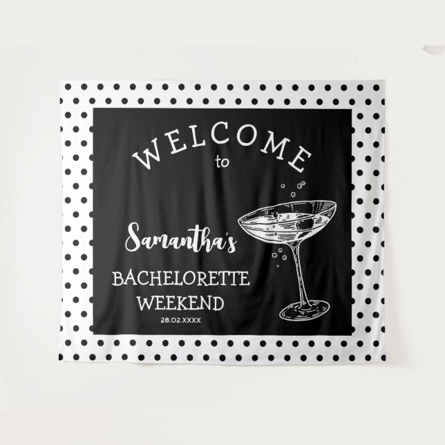 Tenture Fond de fête de fiançailles rétro Polka Cocktail (Devant (Horizontal))