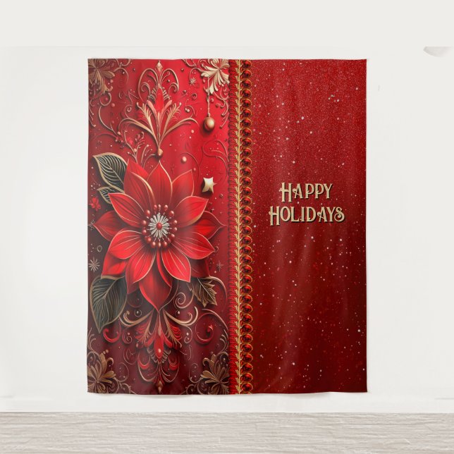 Tenture Fond de fête de fleurs rouges de Noël (Devant)
