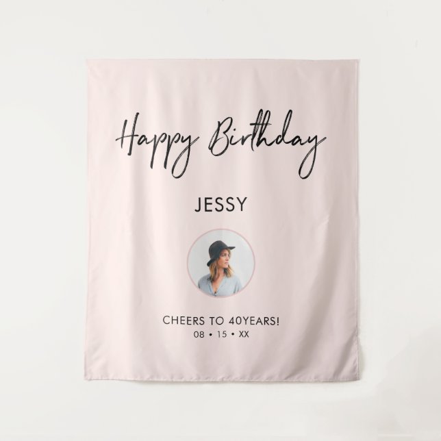 Tenture Fond de fête de photo d'anniversaire rose et noir (Devant)