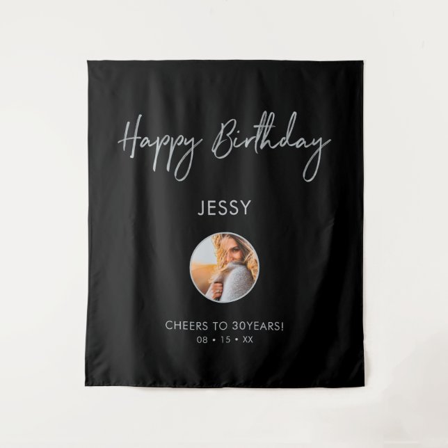 Tenture Fond de fête de photo d'anniversaire Silver & Blac (Devant)