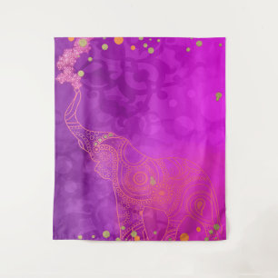 Tenture Fond de fête exotique éléphant or violet rose