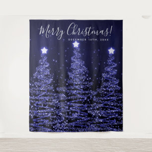 Tenture Fond de fête navale bleu foncé Joyeux Noël Arbres